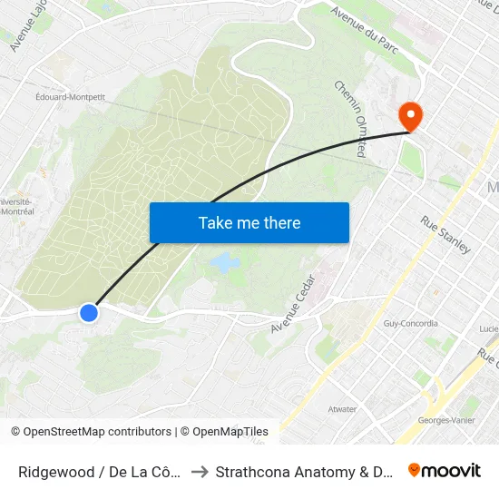 Ridgewood / De La Côte-Des-Neiges to Strathcona Anatomy & Dentistry Building map