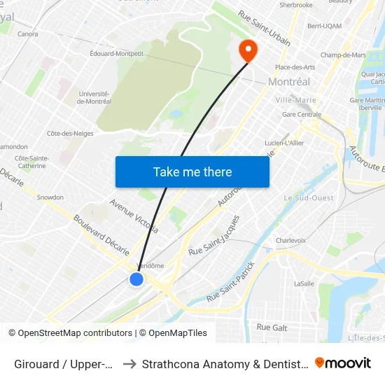 Girouard / Upper-Lachine to Strathcona Anatomy & Dentistry Building map