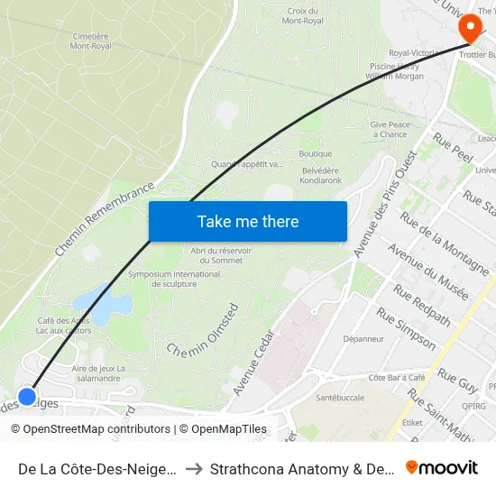 De La Côte-Des-Neiges / Blueridge to Strathcona Anatomy & Dentistry Building map
