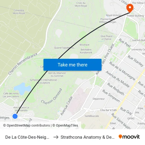 De La Côte-Des-Neiges / Hill Park to Strathcona Anatomy & Dentistry Building map