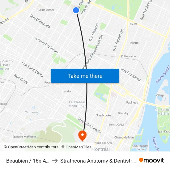 Beaubien / 16e Avenue to Strathcona Anatomy & Dentistry Building map