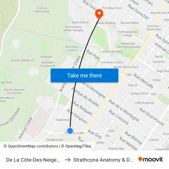 De La Côte-Des-Neiges / Summerhill to Strathcona Anatomy & Dentistry Building map