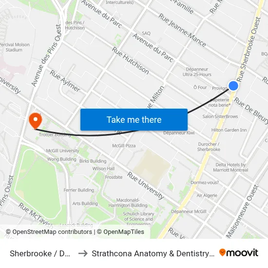 Sherbrooke / Du Parc to Strathcona Anatomy & Dentistry Building map