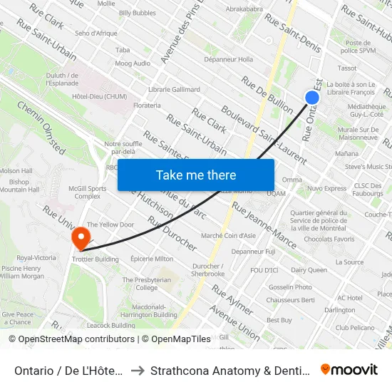 Ontario / De L'Hôtel-De-Ville to Strathcona Anatomy & Dentistry Building map