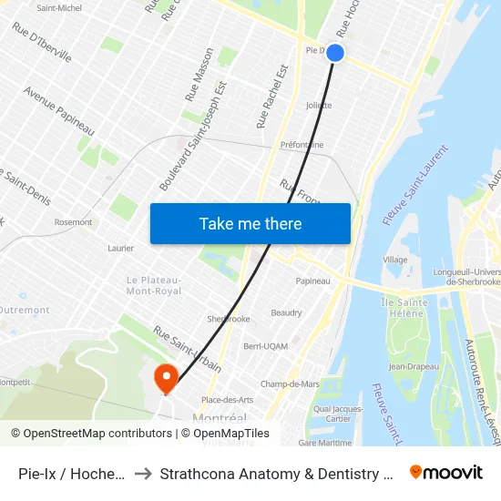 Pie-Ix / Hochelaga to Strathcona Anatomy & Dentistry Building map