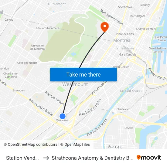 Station Vendôme to Strathcona Anatomy & Dentistry Building map