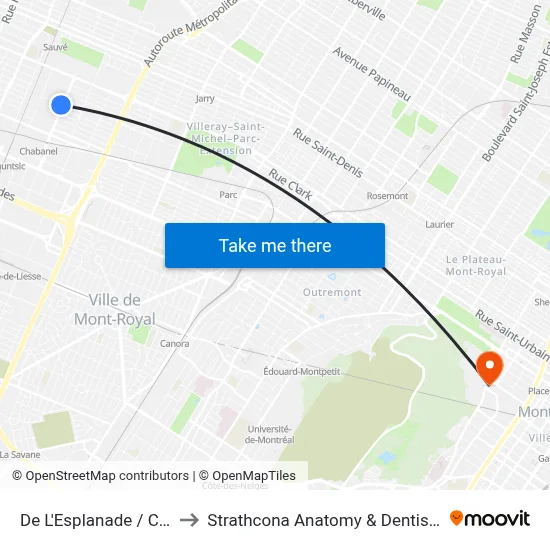 De L'Esplanade / Chabanel to Strathcona Anatomy & Dentistry Building map