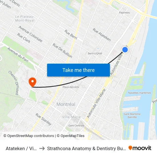 Atateken / Viger to Strathcona Anatomy & Dentistry Building map
