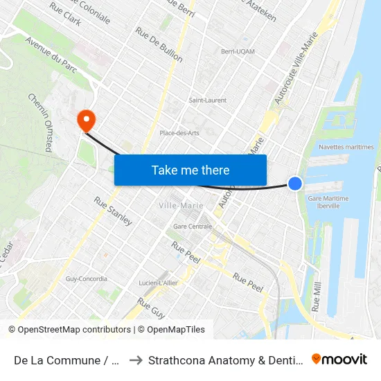 De La Commune / D'Youville to Strathcona Anatomy & Dentistry Building map