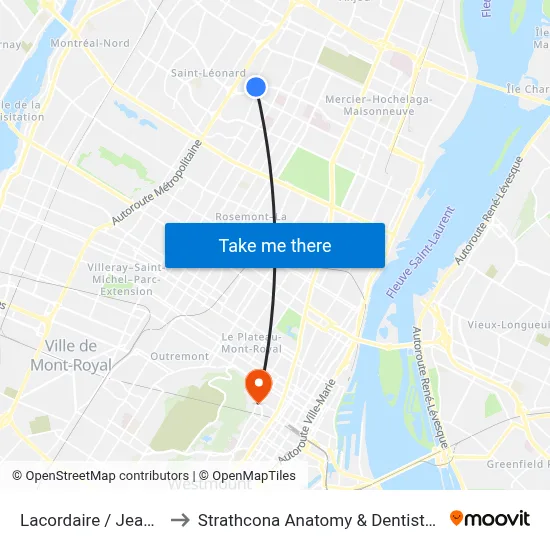 Lacordaire / Jean-Talon to Strathcona Anatomy & Dentistry Building map