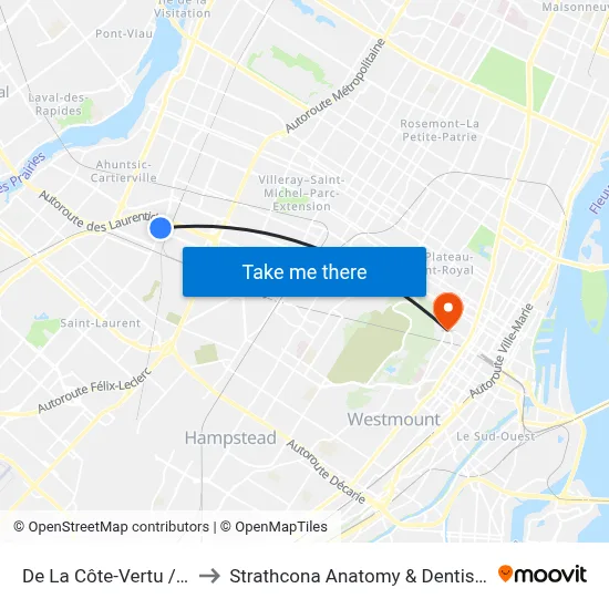 De La Côte-Vertu / Lebeau to Strathcona Anatomy & Dentistry Building map
