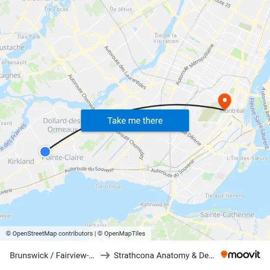 Brunswick / Fairview-Pointe-Claire to Strathcona Anatomy & Dentistry Building map