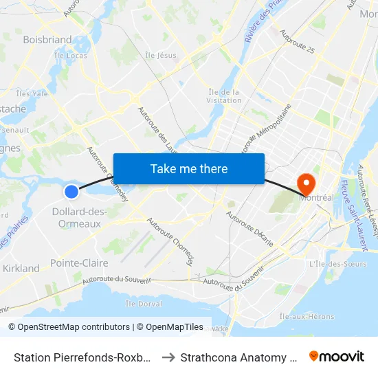 Station Pierrefonds-Roxboro (Gouin / Meighen) to Strathcona Anatomy & Dentistry Building map