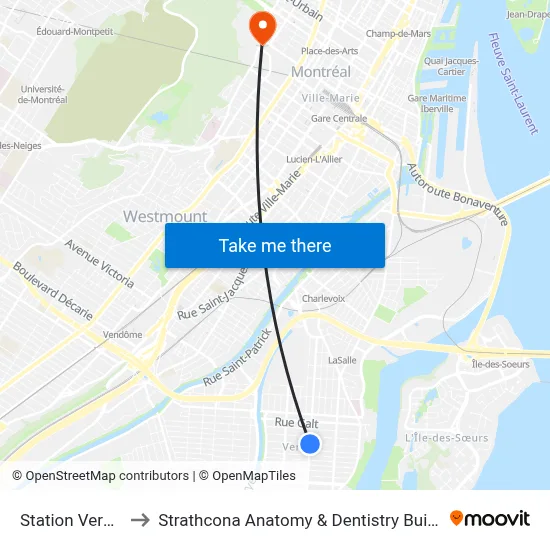 Station Verdun to Strathcona Anatomy & Dentistry Building map