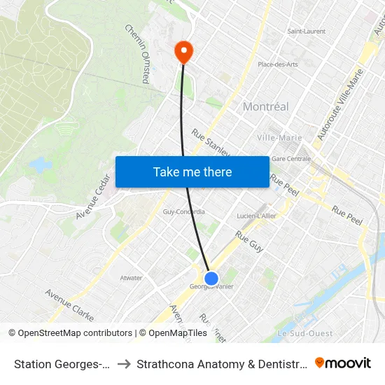 Station Georges-Vanier to Strathcona Anatomy & Dentistry Building map