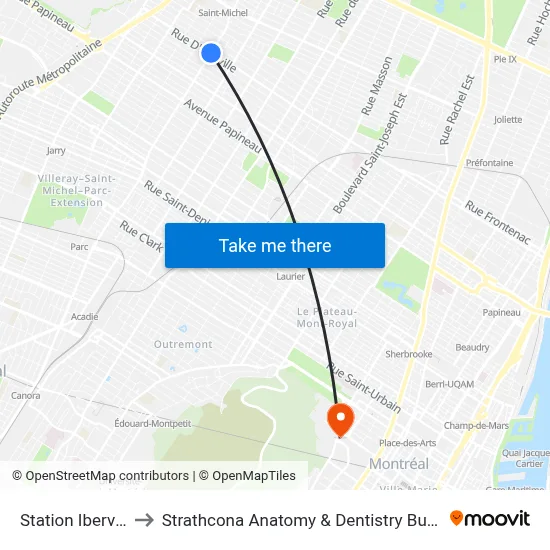 Station Iberville to Strathcona Anatomy & Dentistry Building map