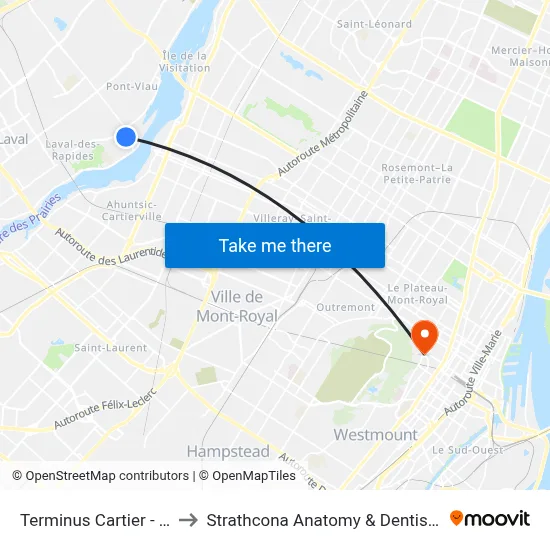Terminus Cartier - Quai 12 to Strathcona Anatomy & Dentistry Building map