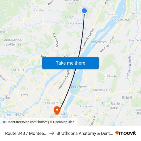 Route 343 / Montée Ste-Marie to Strathcona Anatomy & Dentistry Building map