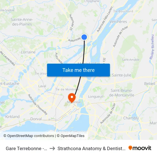 Gare Terrebonne - Quai 5 to Strathcona Anatomy & Dentistry Building map