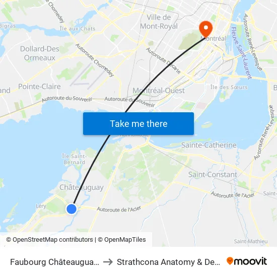 Faubourg Châteauguay (Wal-Mart) to Strathcona Anatomy & Dentistry Building map