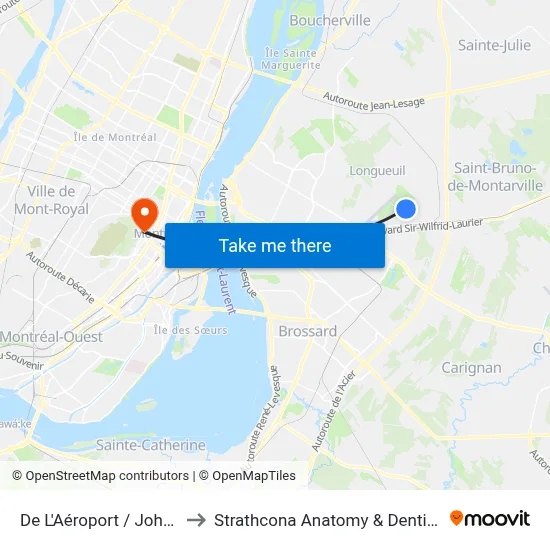 De L'Aéroport / John-Molson to Strathcona Anatomy & Dentistry Building map