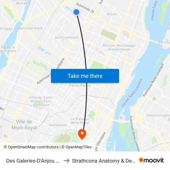 Des Galeries-D'Anjou / Bombardier to Strathcona Anatomy & Dentistry Building map