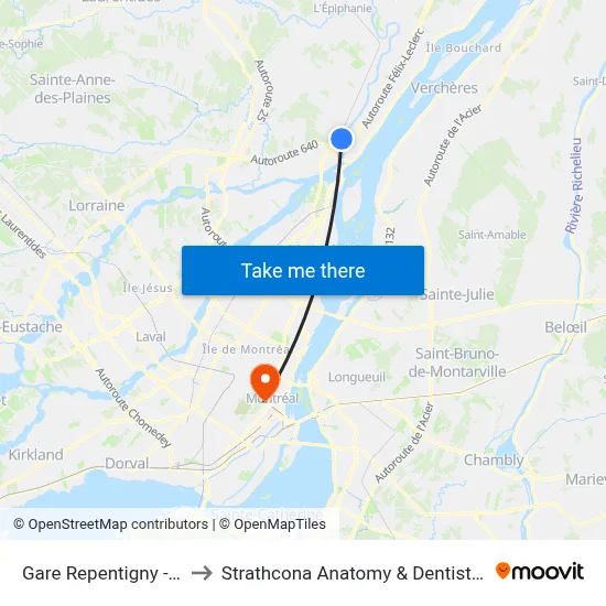 Gare Repentigny - Quai 1 to Strathcona Anatomy & Dentistry Building map