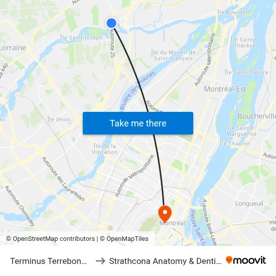 Terminus Terrebonne - Quai 3 to Strathcona Anatomy & Dentistry Building map