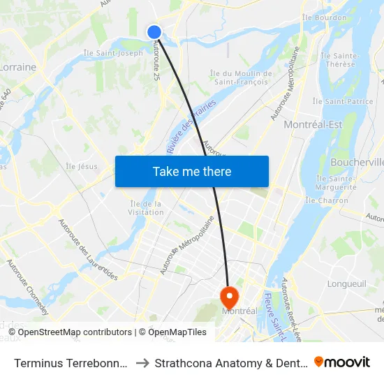 Terminus Terrebonne - Quai 11 to Strathcona Anatomy & Dentistry Building map