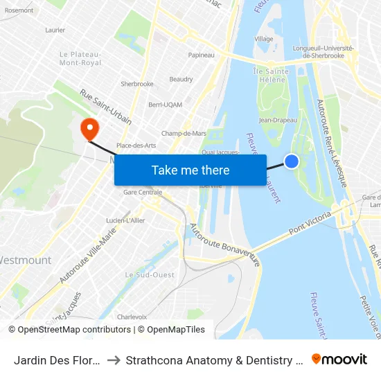Jardin Des Floralies to Strathcona Anatomy & Dentistry Building map