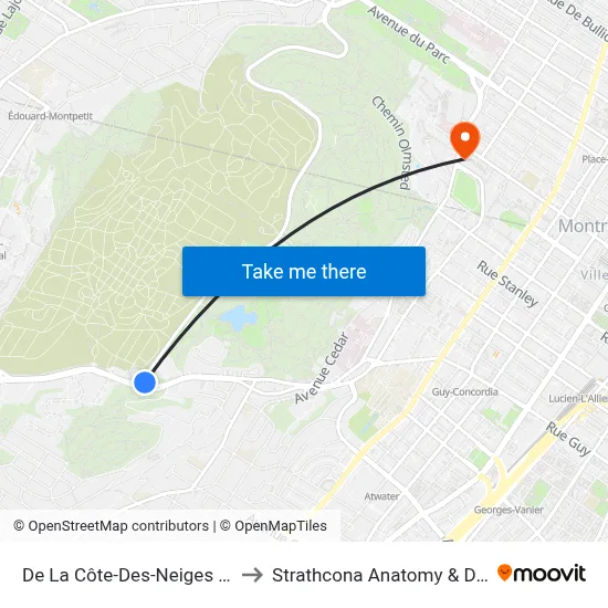 De La Côte-Des-Neiges / Remembrance to Strathcona Anatomy & Dentistry Building map