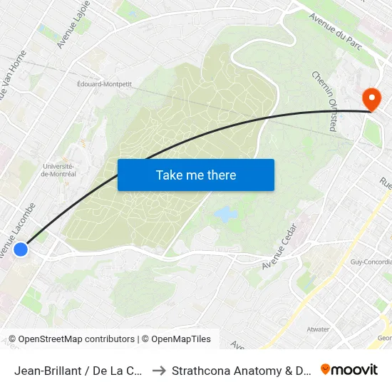 Jean-Brillant / De La Côte-Des-Neiges to Strathcona Anatomy & Dentistry Building map