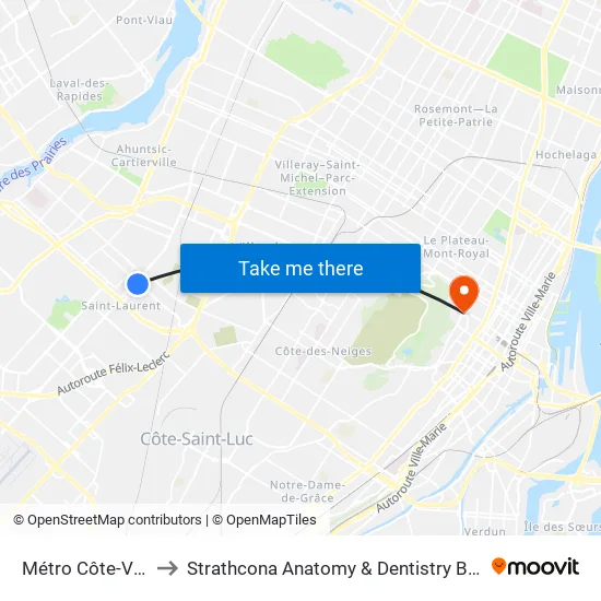 Métro Côte-Vertu to Strathcona Anatomy & Dentistry Building map