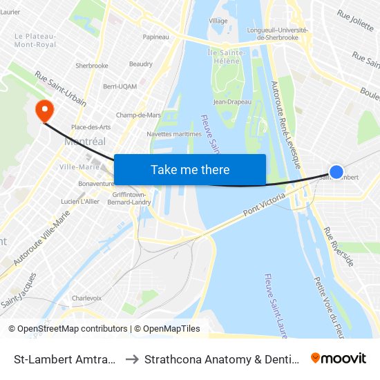 St-Lambert Amtrak Station to Strathcona Anatomy & Dentistry Building map