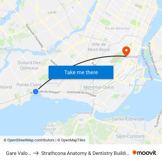 Gare Valois to Strathcona Anatomy & Dentistry Building map