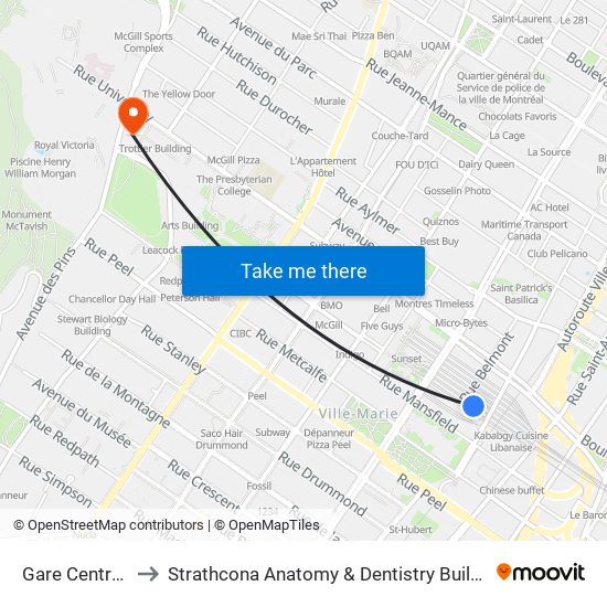 Gare Centrale to Strathcona Anatomy & Dentistry Building map