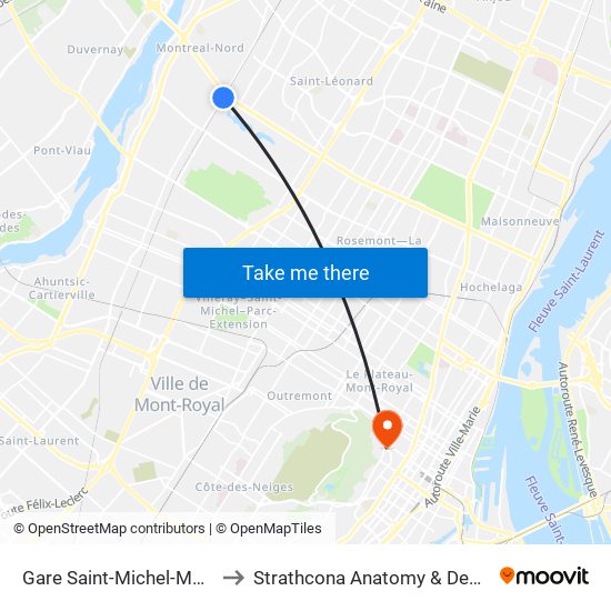 Gare Saint-Michel-Montréal-Nord to Strathcona Anatomy & Dentistry Building map