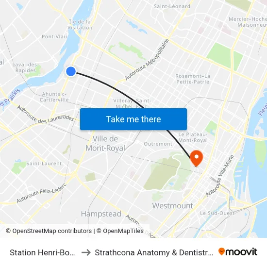 Station Henri-Bourassa to Strathcona Anatomy & Dentistry Building map