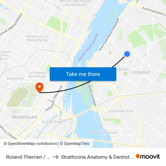 Roland-Therrien / Du Lac to Strathcona Anatomy & Dentistry Building map