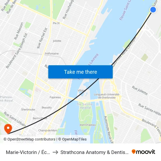 Marie-Victorin / Écocentre to Strathcona Anatomy & Dentistry Building map