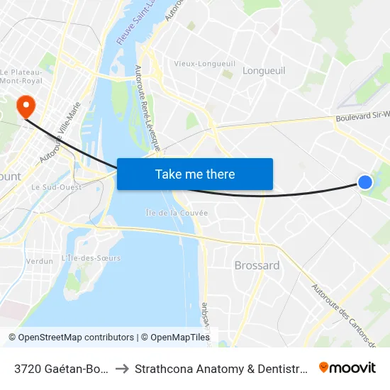3720 Gaétan-Boucher to Strathcona Anatomy & Dentistry Building map