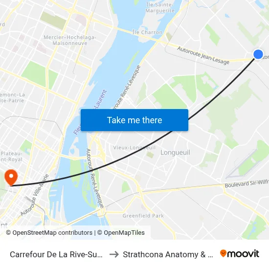 Carrefour De La Rive-Sud / Sports Experts to Strathcona Anatomy & Dentistry Building map