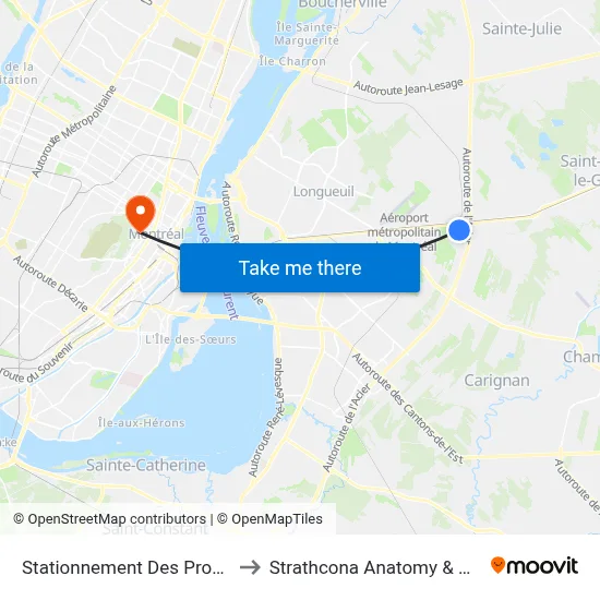 Stationnement Des Promenades Zone 1 to Strathcona Anatomy & Dentistry Building map