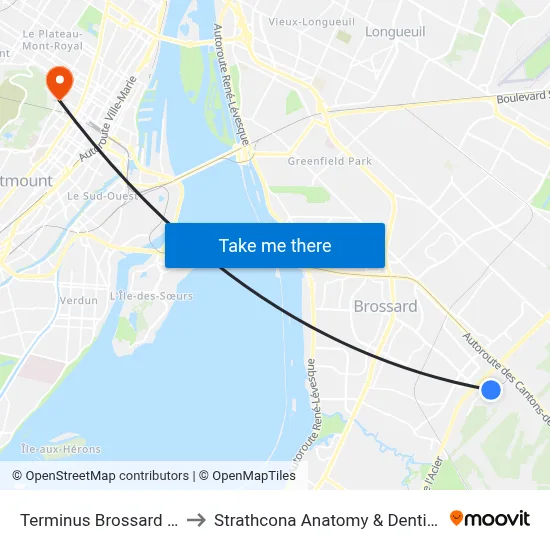 Terminus Brossard - Quai 13 to Strathcona Anatomy & Dentistry Building map