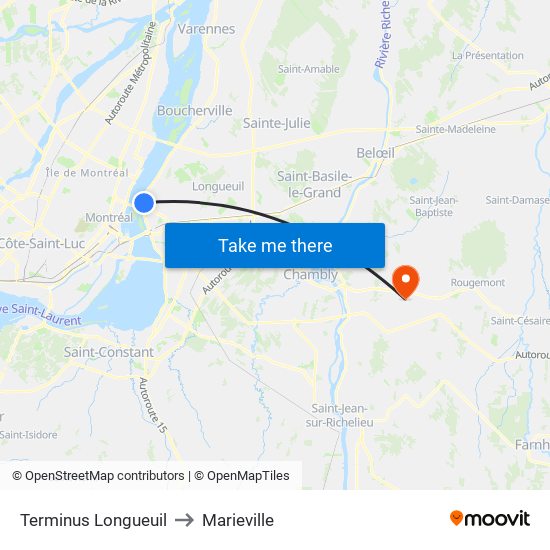 Terminus Longueuil to Marieville map