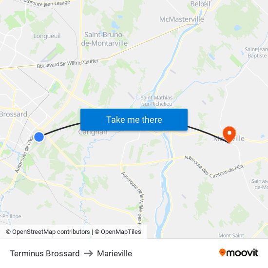 Terminus Brossard to Marieville map