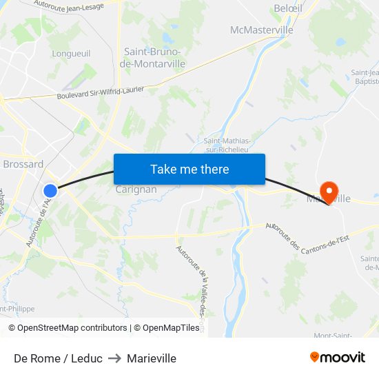 De Rome / Leduc to Marieville map