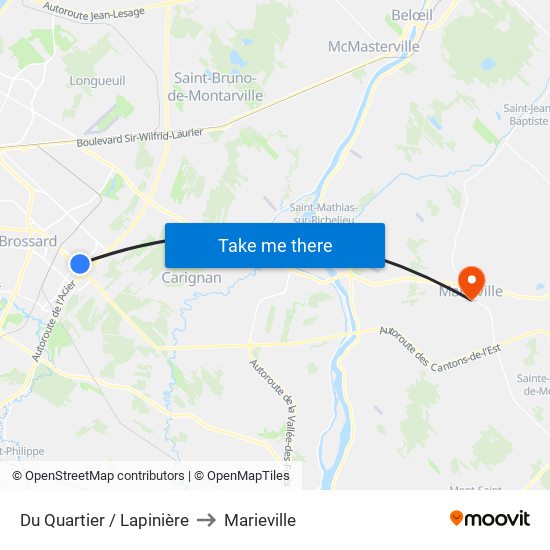 Du Quartier / Lapinière to Marieville map