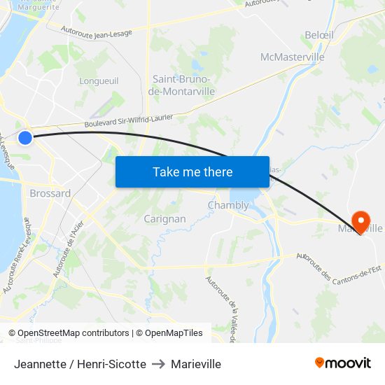 Jeannette / Henri-Sicotte to Marieville map