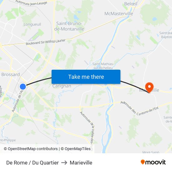 De Rome / Du Quartier to Marieville map